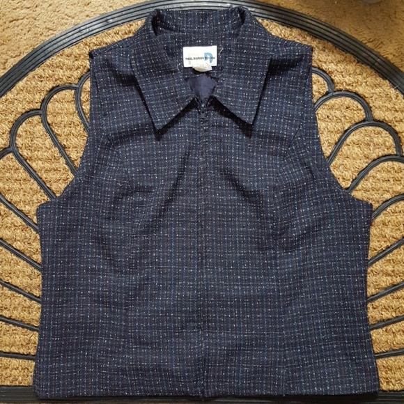 5/$25 Paul Harris Design Navy plaid Zipped Vest - Picture 1 of 5